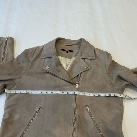 Quince 100% Suede Goat Leather Asymmetrical Zip Moto Jacket in Light Tan Size XL - Picture 10 of 16